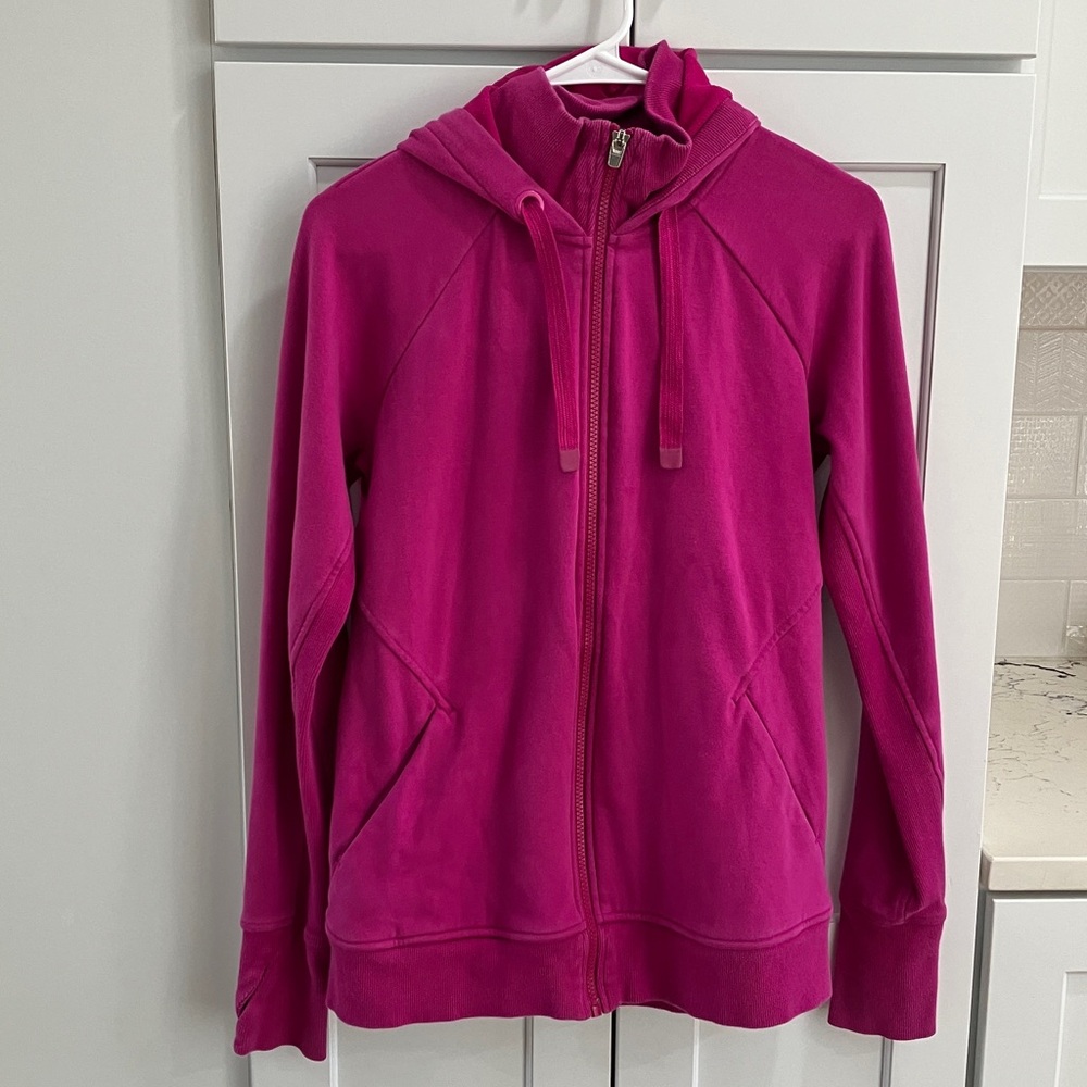 Athleta Triumph Hoodie Women's Medium Tall Pink Full Zip Hooded Sweatshirt